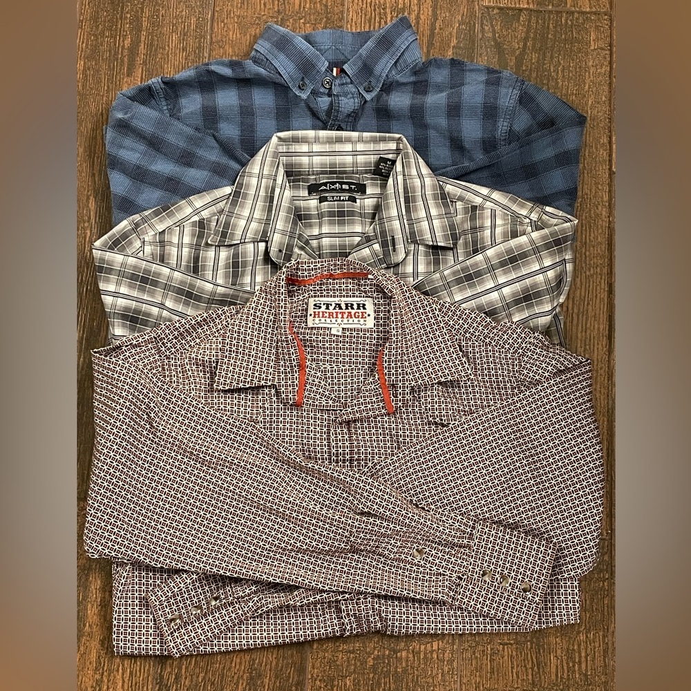 Lot of 3 Young Men’s Long Sleeve Shirts Size Small / Medium Casual Western